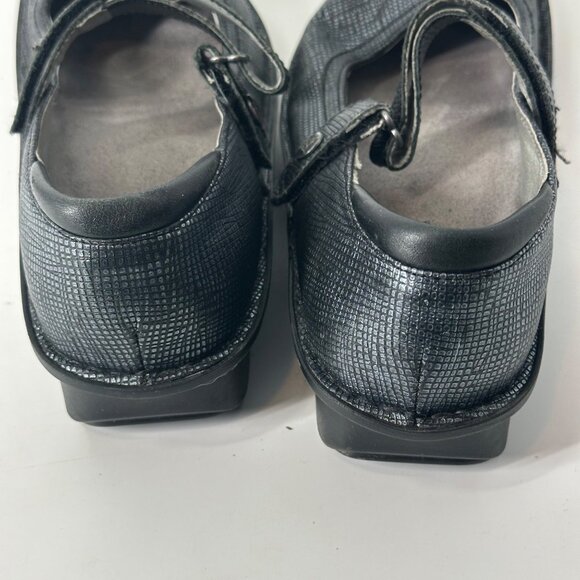 Alegria Black Mary Jane Shoes With Textured Pattern & Adjustable Strap - Picture 8 of 13